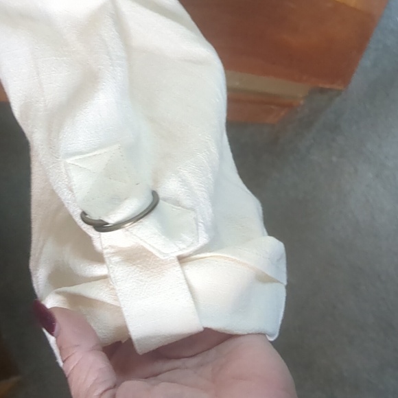 RUBY RD* cream colored long tab sleeve asymmetrical hem cinch waist jacket - Picture 4 of 11